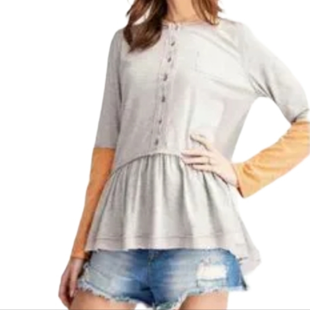 NWT   Easel   Women's S   Henley Tunic   Top   Gray & Orange - Picture 1 of 14